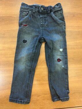 OshKosh B'gosh Faded Black Distressed Jeans with Red Plaid Patches